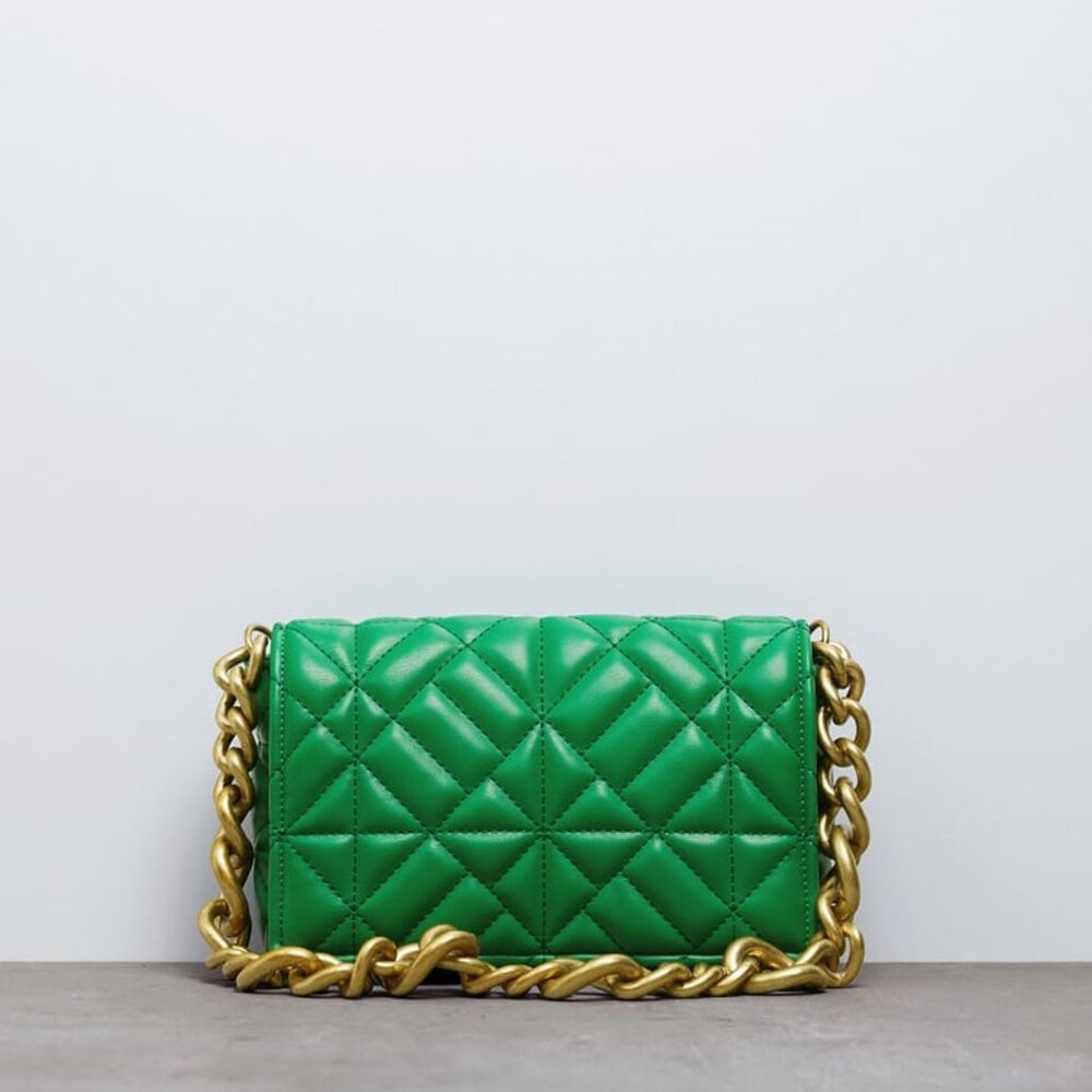 ZARA Green Quilted Shoulder Bag